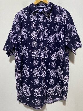 Uzzi Hawaiian Purple Mens XXL Tropical Short Sleeve Button Up Island Beach